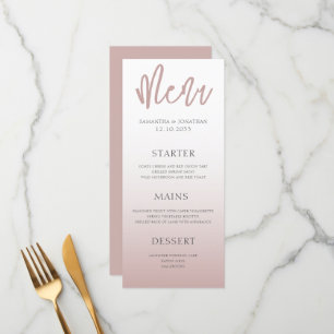 Modern Simple  Rose Gold  Wedding Dinner Menu