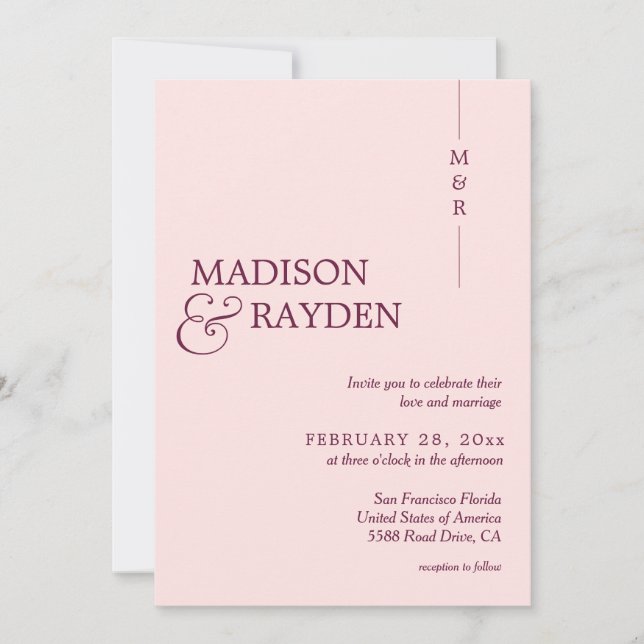 Modern Simple Rose Pink Monogram Photo Wedding Invitation (Front)