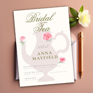 Modern Simple Roses Floral Boho Bridal Tea Party Invitation
