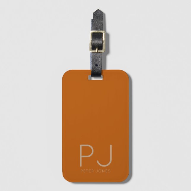 Modern Simple Rust Personalized Monogram Luggage Tag (Front Vertical)