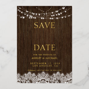 Modern Simple Rustic Twinkle Lights Wedding Save T