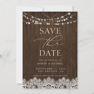 Modern Simple Rustic Twinkle Lights Wedding Save The Date