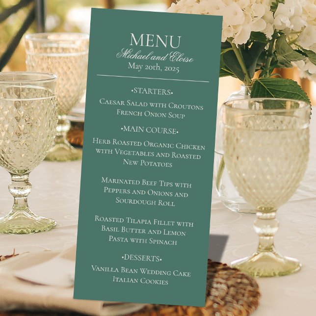 Modern Simple Sage Green Elegant Wedding Dinner Menu (Modern Elegant Sage Green Wedding Suite Theme with options to personalize for your special day.)