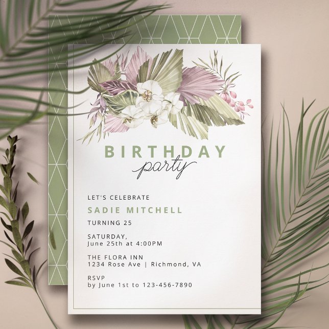 Modern Simple Sage Green Tropical Summer Birthday Invitation (Creator Uploaded)