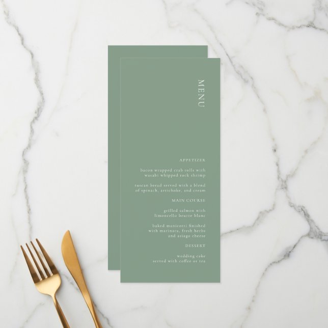 Modern Simple Sage Green Wedding Menu (Front/Back In Situ)