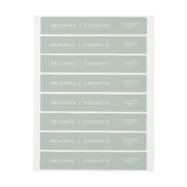  Modern Simple Sage with White Lettering Wedding Wrap Around Label (Sheet)