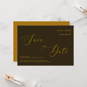 Modern Simple Save the Date Brown & Gold Invitation