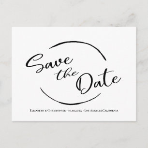 Modern Simple Save The Date Minimalist Black White Postcard
