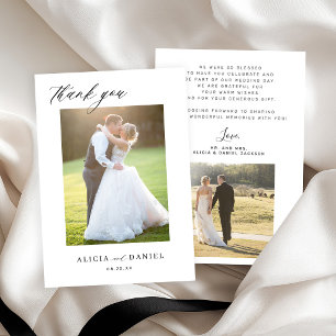 Modern simple script 2 photos wedding Thank You Card