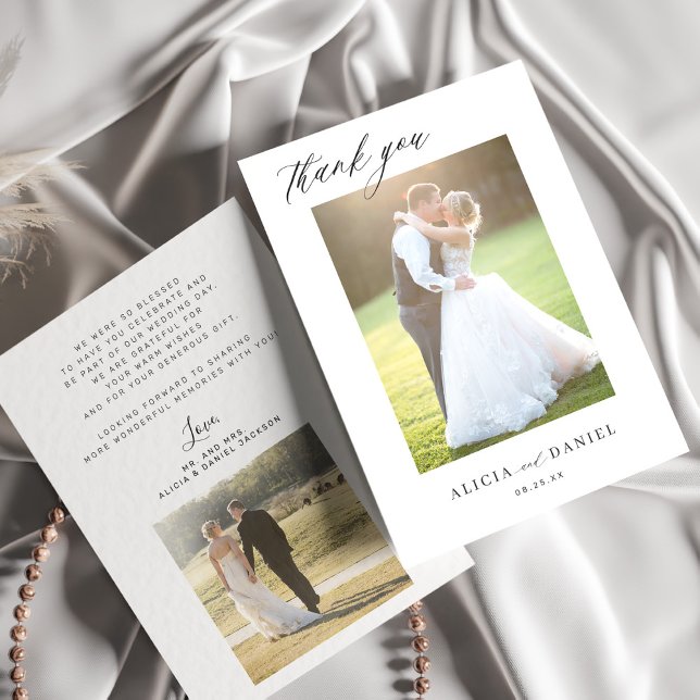  Modern simple script 2 photos wedding  Thank You Card (Creator Uploaded)
