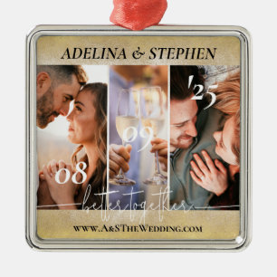 Modern Simple Script 3 Photo Website Instagram Metal Ornament