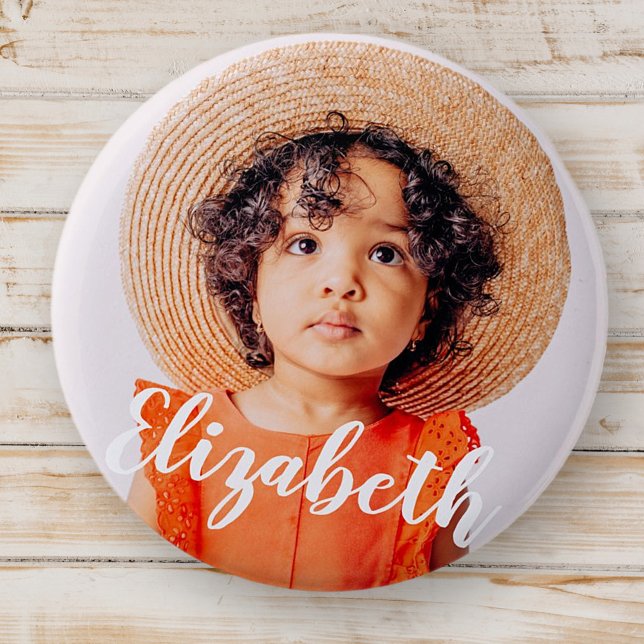 Modern Simple Script Add Your Name and Photo 6 Cm Round Badge (Creator Uploaded)