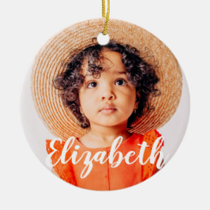 Modern Simple Script Add Your Name and Photo Ceramic Ornament