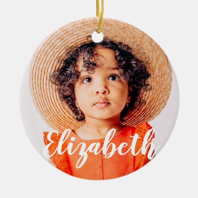 Modern Simple Script Add Your Name and Photo Ceramic Ornament (Front)