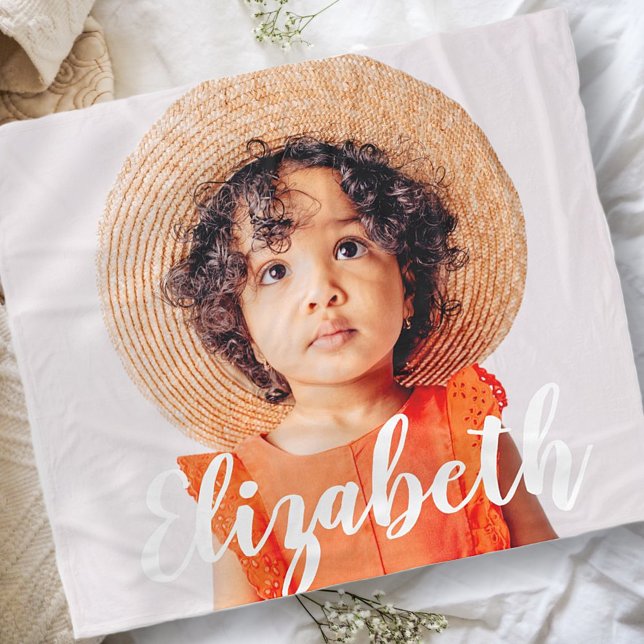 Modern Simple Script Add Your Name and Photo Fleece Blanket (Creator Uploaded)