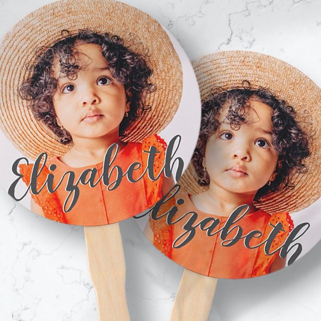 Modern Simple Script Add Your Name and Photo Hand Fan (Creator Uploaded)