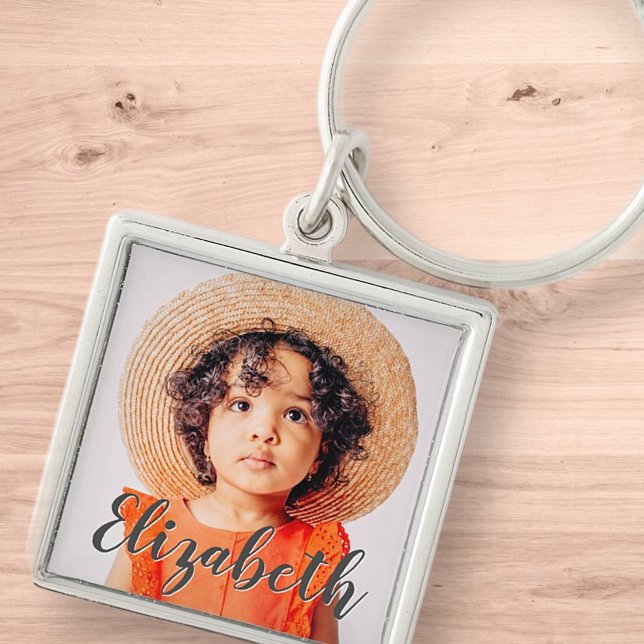 Modern Simple Script Add Your Name and Photo Key Ring (Creator Uploaded)