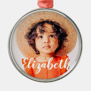 Modern Simple Script Add Your Name and Photo Metal Ornament