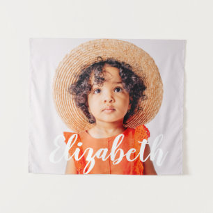 Modern Simple Script Add Your Name and Photo Tapestry