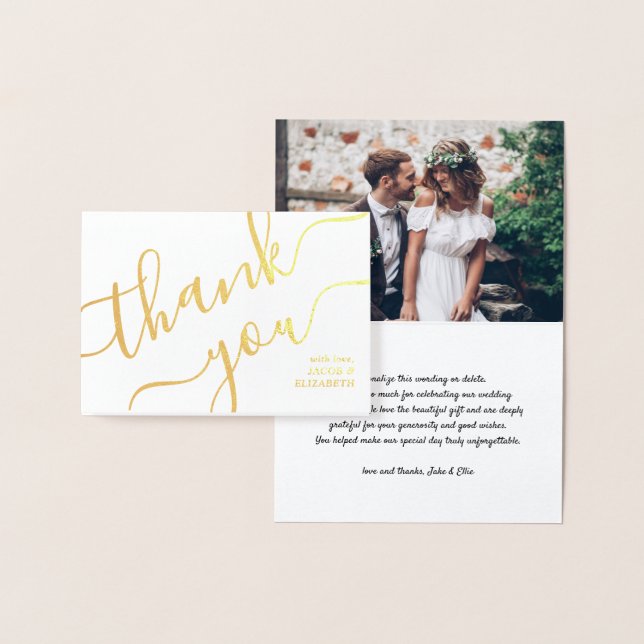 Modern Simple Script and Photo Wedding Thank You Foil Card (Display)