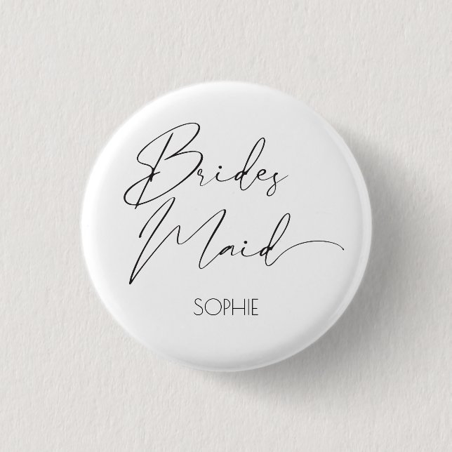 Modern Simple Script Bridesmaid Personalised Name  3 Cm Round Badge (Front)