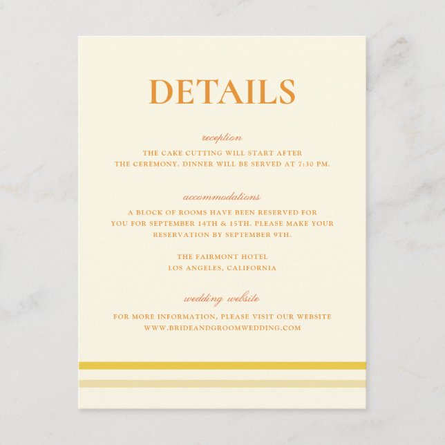 Modern Simple Script Butter Yellow Wedding Details Enclosure Card (Front)