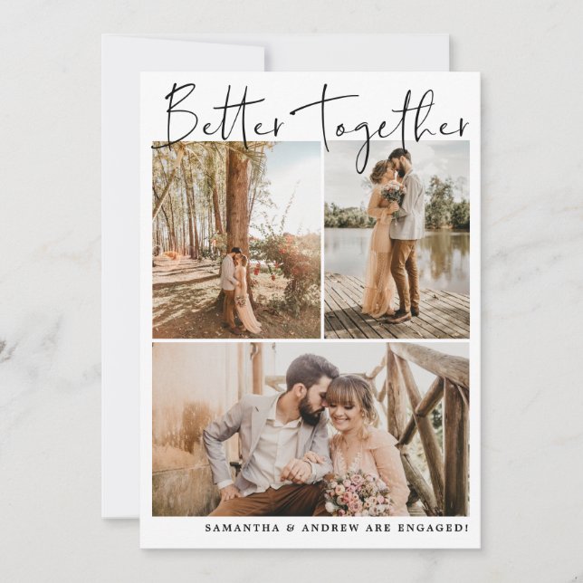 Modern simple script chic 6 photos engagement announcement (Front)