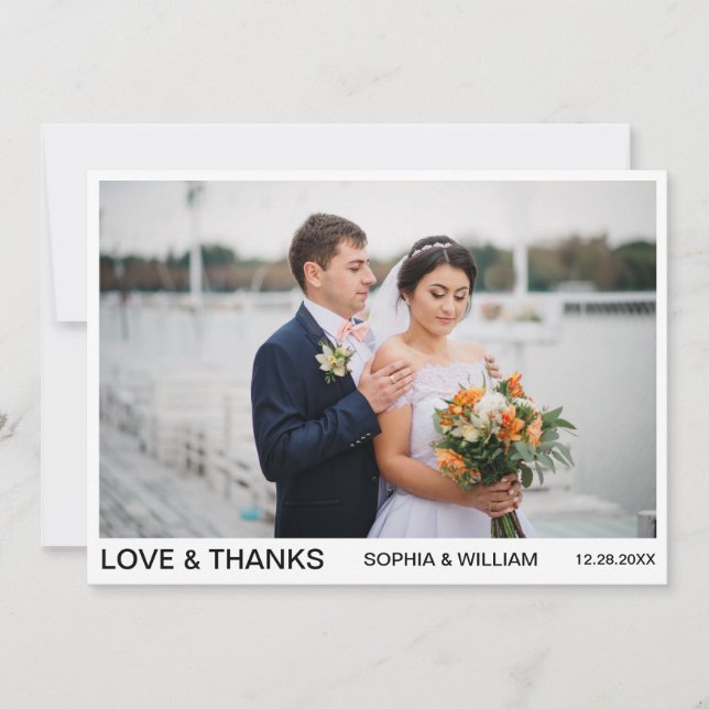 Modern Simple Script Custom Photo Wedding Thank You Card (Front)
