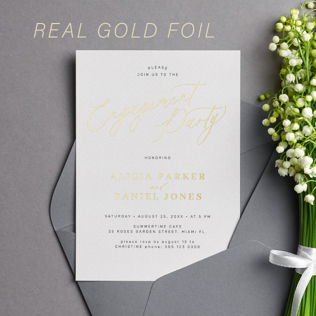 Modern simple script gold foil engagement party (Creator Uploaded)