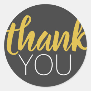 Modern Simple Script Gold Thank You Black Classic Round Sticker