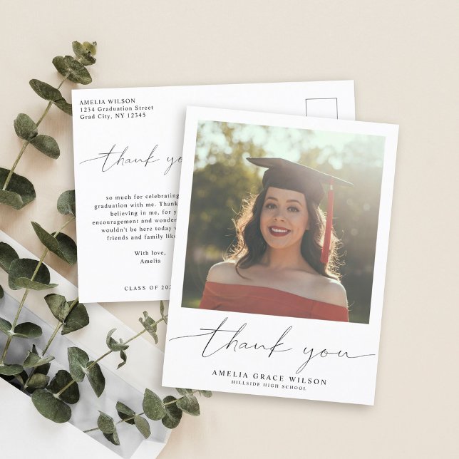 Modern Simple Script Graduation Photo Thank you Postcard (Creator Uploaded)