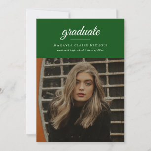 Modern Simple Script Green Photo Graduation Invitation