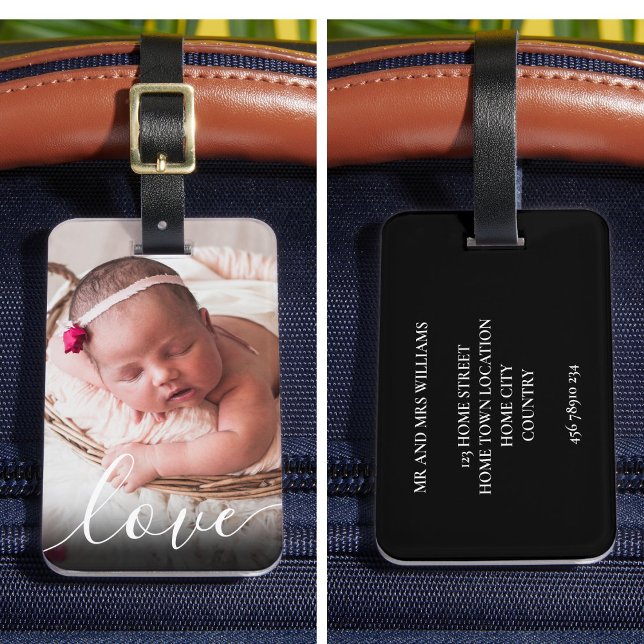 Modern Simple Script Love Baby Photo Luggage Tag (Modern Simple Script Love Baby Photo Luggage Tag)