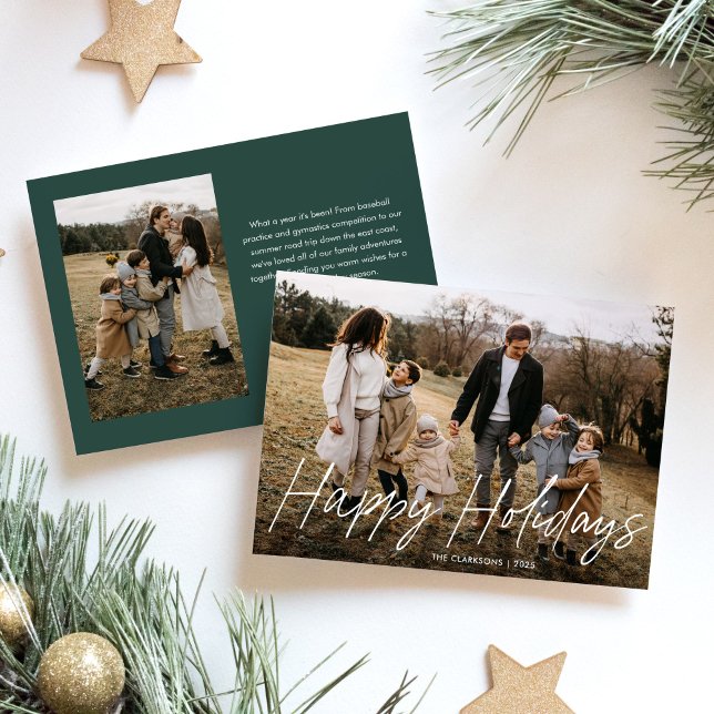 Modern Simple Script Merry Christmas 2 Photo Holiday Card (Creator Uploaded)