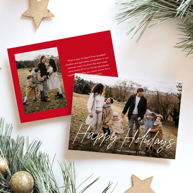 Modern Simple Script Merry Christmas 2 Photo Holiday Card (Creator Uploaded)