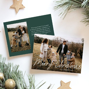Modern Simple Script Merry Christmas 2 Photo Holiday Card