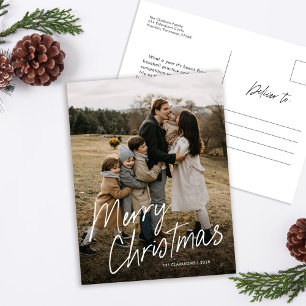 Modern Simple Script Merry Christmas Photo Holiday Postcard