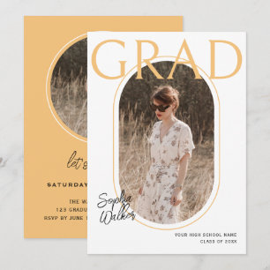 Modern Simple Script Orange Photo Graduation Party Invitation