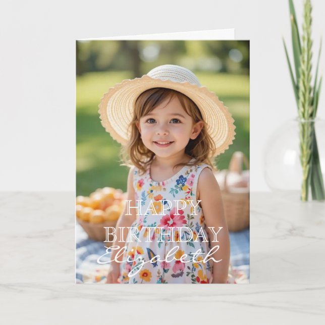 Modern Simple Script Photo Birthday Greeting Card (Front)