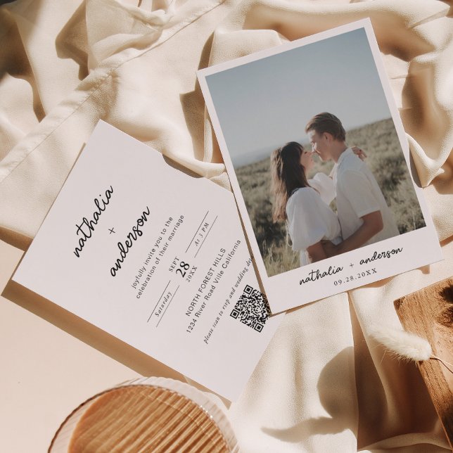 Modern Simple Script Photo QR Code Wedding Invitation (Creator Uploaded)