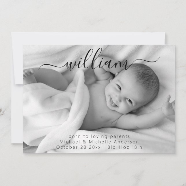 Modern Simple Script Photo Sweet Baby Birth Announcement (Front)