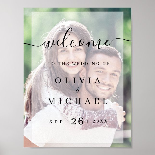 Modern simple script photo wedding welcome sign (Front)