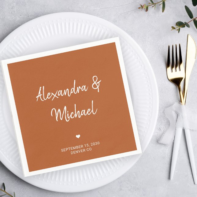 Modern simple script terracotta wedding napkin (Creator Uploaded)