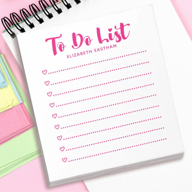Modern Simple Script To Do List Notepad (A pink, girly to do list notepad. Personalize it with your name. Makes a great gift for a friend.)