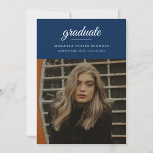 Modern Simple Script Two Photo Blue Graduation Announcement