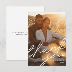Modern Simple Script Typography Wedding Photo Thank You Card
