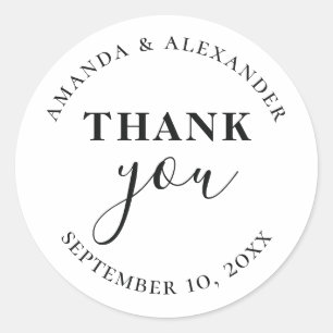 Modern simple script typography wedding thank you classic round sticker