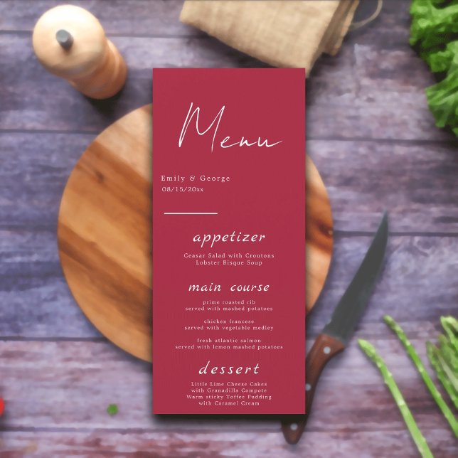 Modern Simple Script Viva Magenta Minimal Wedding Menu (Creator Uploaded)