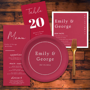 Modern Simple Script Viva Magenta Stylish Wedding Paper Plate