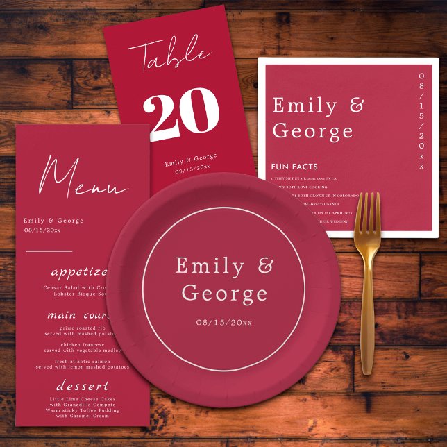 Modern Simple Script Viva Magenta Stylish Wedding Paper Plate (Creator Uploaded)